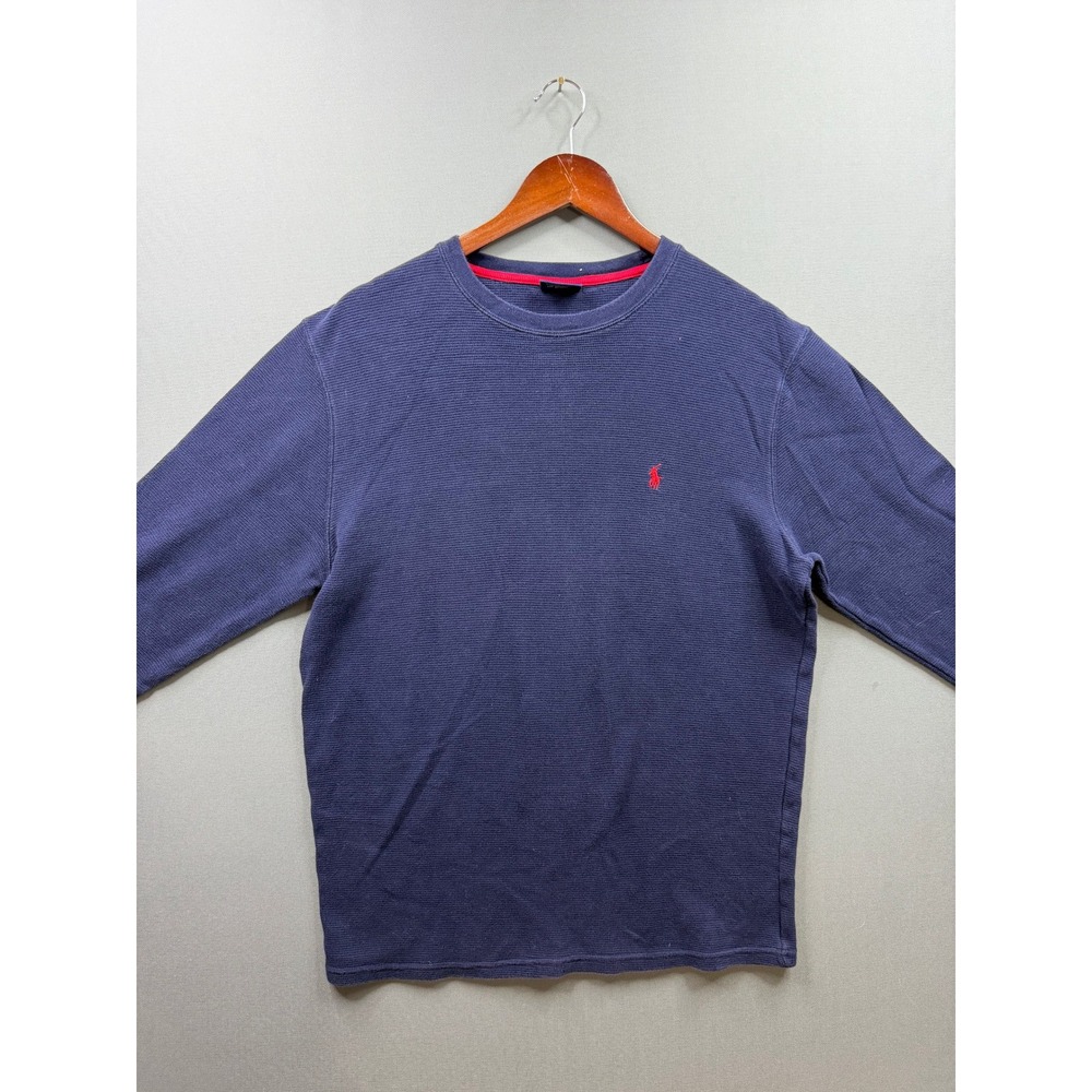 Polo Ralph Lauren Sleepwear Shirt Mens Navy Blue Waffle Knit Thermal Large - Picture 2 of 7
